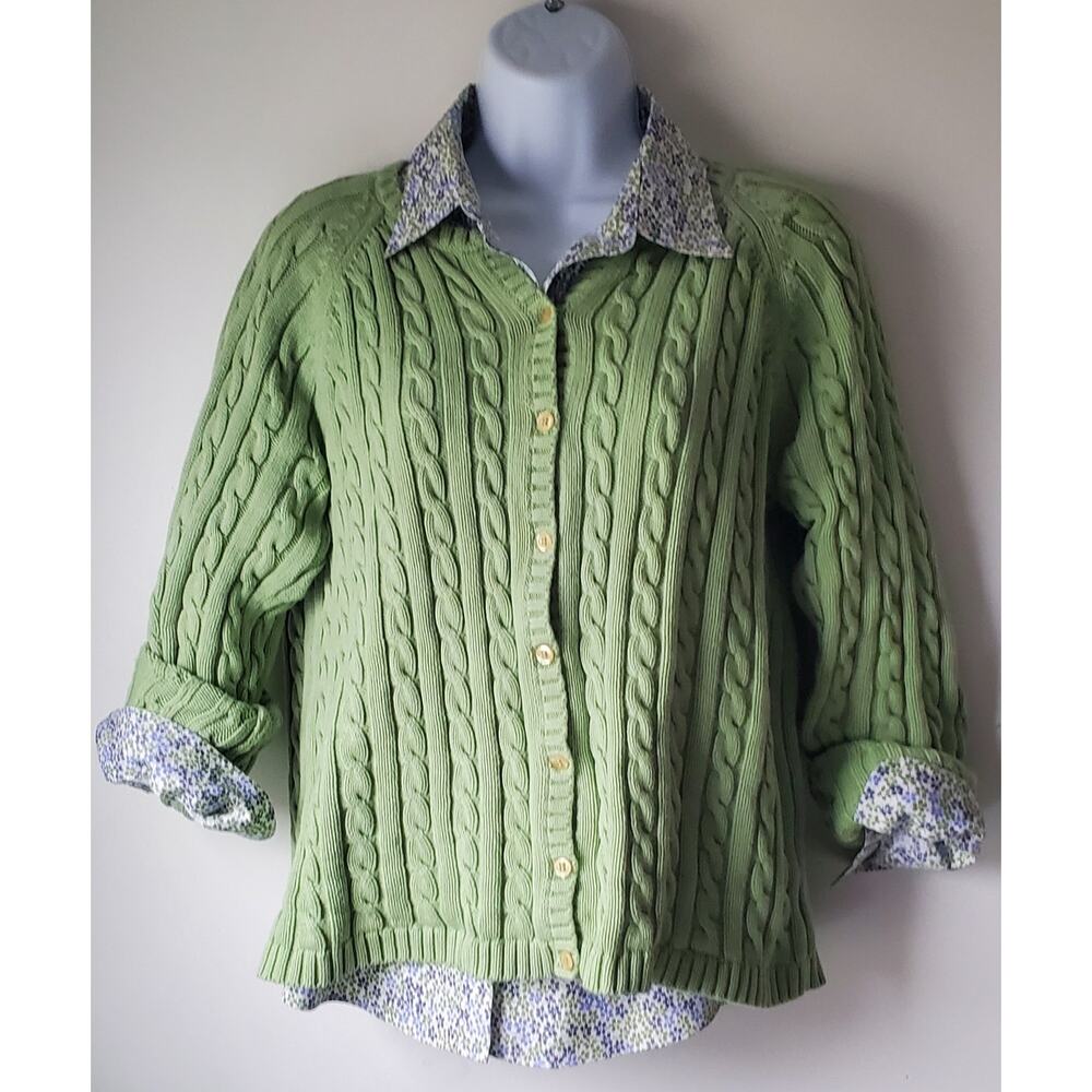 L.L.Bean Womens Lime Green Cableknit Sweater Bundle Size Small Preppy Boho